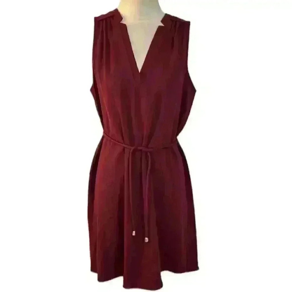 AMANDA UPRICHARD Merlot Colored Sleeveless V-Neck Popover Tie Waist Dress Size S - Picture 1 of 11